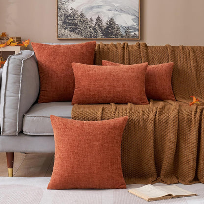 MIULEE Soft Chenille Fall Throw Pillow Covers Burnt Orange 18x18 Pack of 2
