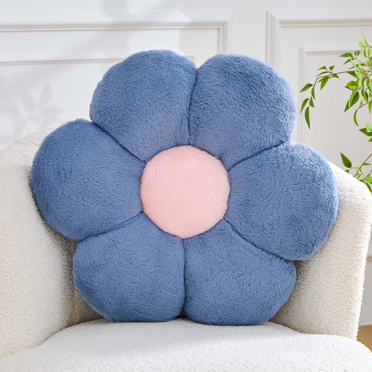 Kcvvcr Pink Flower Pillow, Cute Decorative Flower Shaped Throw Pillow with Faux Rabbit Fur, 14.9" Soft Flower Plush Throw Pillow Floor Pillows Room Décor for Bedroom Living Room
