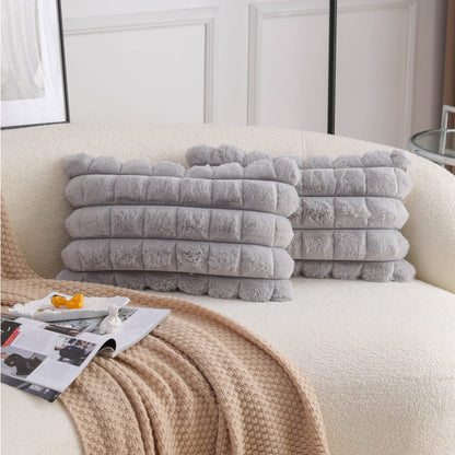 Neelvin Pink Faux Fur Cozy Soft Striped Decorative Throw Pillow Covers 18x18 inch Set of 2,Velvet Pillowcase Cushion Case for Sofa Couch