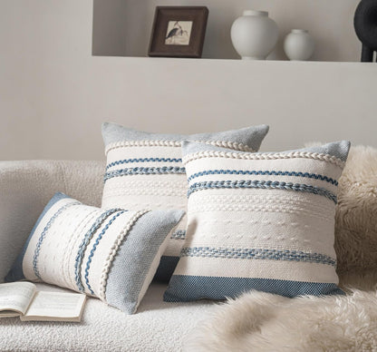 Cethom Boho Throw Pillow Covers 18x18 Inch Set of 2, Blue Textured Decorative Couch Pillow Cases for Farmhouse Home Decor, Accent Cushion Cover for Sofa, Bed, Living Room, Bedroom