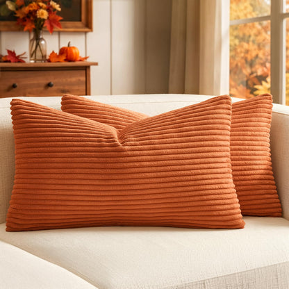 MIULEE Fall Decorative Corduroy Throw Pillow Covers Set of 2 18x18 Orange