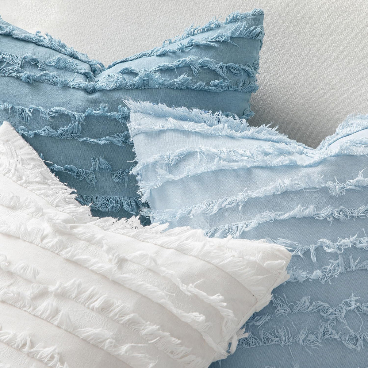 MIULEE Boho Linen Striped Throw Pillow Covers 16x16, Light Blue