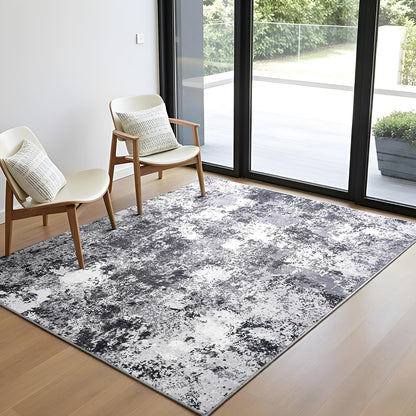 Modern Abstract 3x5 Rug, Non Slip Entryway Rug, Soft Machine Washable Rugs for Indoor Entry, Low Pile Stain Resistant Distressed Rug for Living Room, Bedroom, Dark Grey Blue