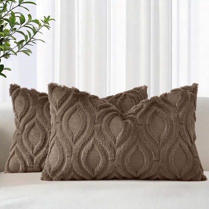 decorUhome Faux Fur Plush Soft Beige Throw Pillow Covers 18x18 Set of 2