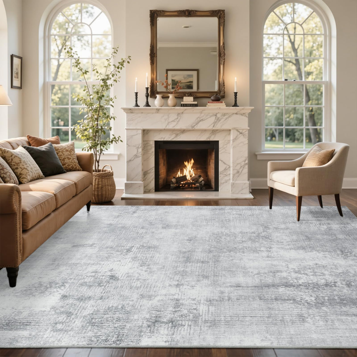 6x9 Ft Abstract Washable Area Rugs for Living Room Blue