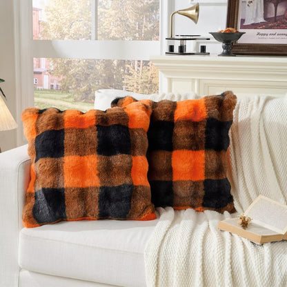 Cheetah Print Faux Fur Fluffy Pillowcases,Plush Soft Throw Pillow Covers, Fuzzy Decorative Leopard Print Pillow Cases, Furry Brown Leopard Cushion Covers for Couch Sofa-18x18 inch Set of 2
