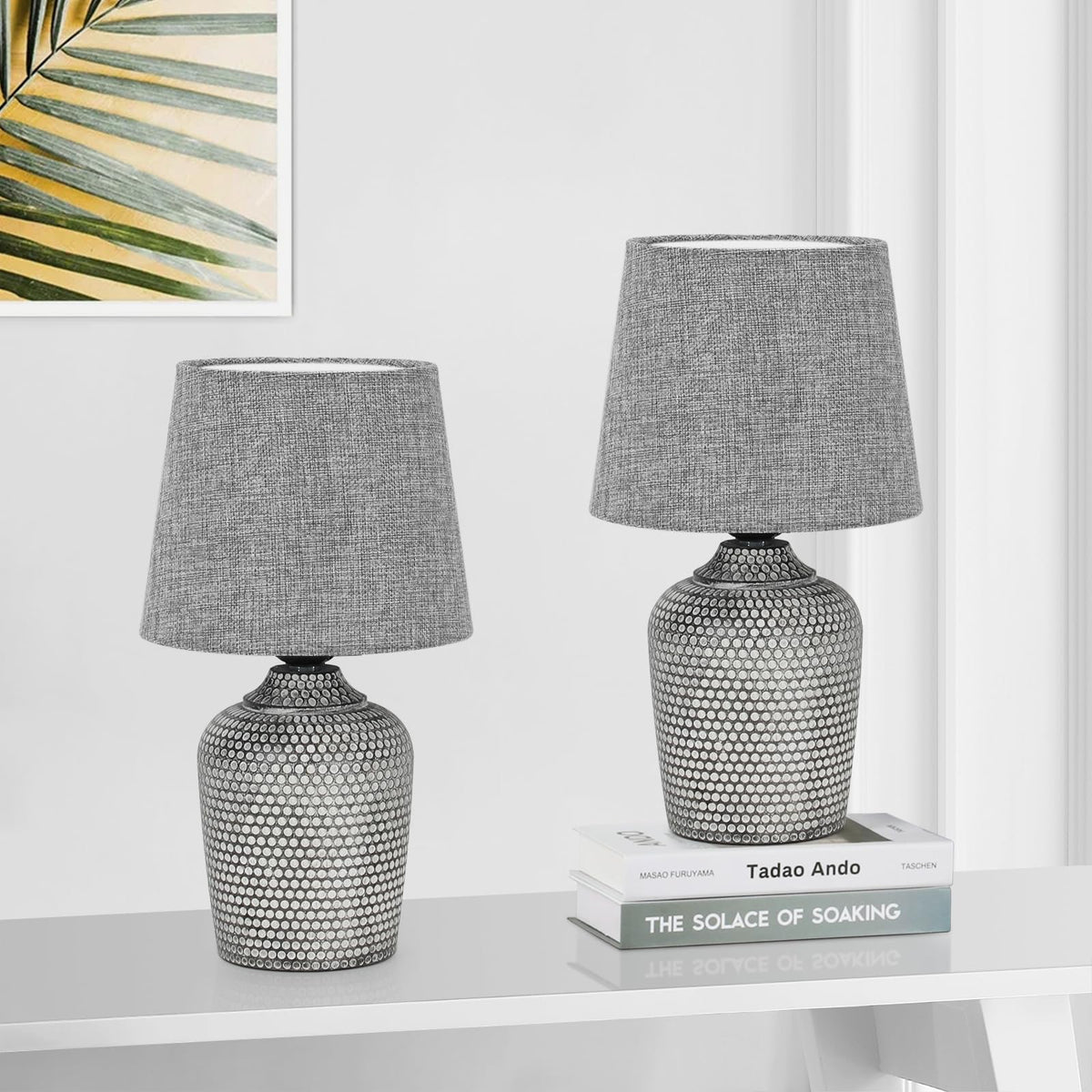11.8’’ Small Table Lamps Set of 2 for Bedroom Kid’s Room, Beige & White