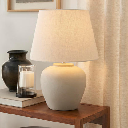 Nourison Home 20" Sand (Light Beige) Neutral Ceramic Table Lamp with Fabric Shade, Bedside Nightstand Lamp for Bedroom, Living Room, Entryway