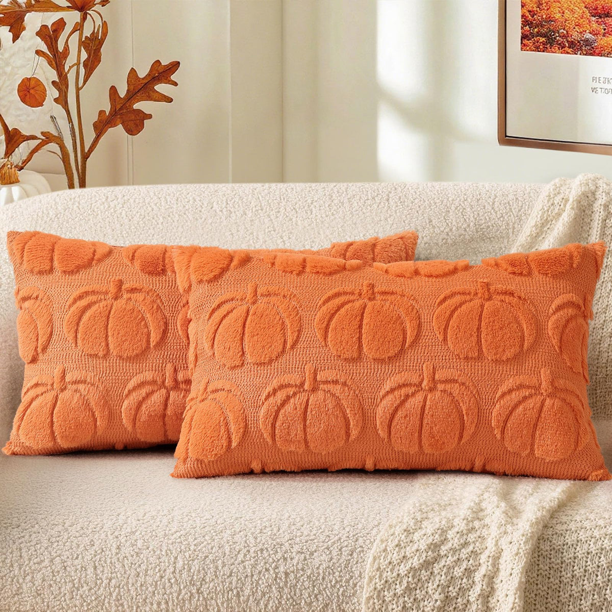 decorUhome Light Rust Pumpkin Faux Fur Throw Pillow Covers 18x18 Set of 2