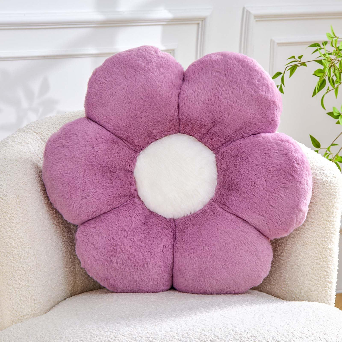 Kcvvcr Pink Flower Pillow, Cute Decorative Flower Shaped Throw Pillow with Faux Rabbit Fur, 14.9" Soft Flower Plush Throw Pillow Floor Pillows Room Décor for Bedroom Living Room