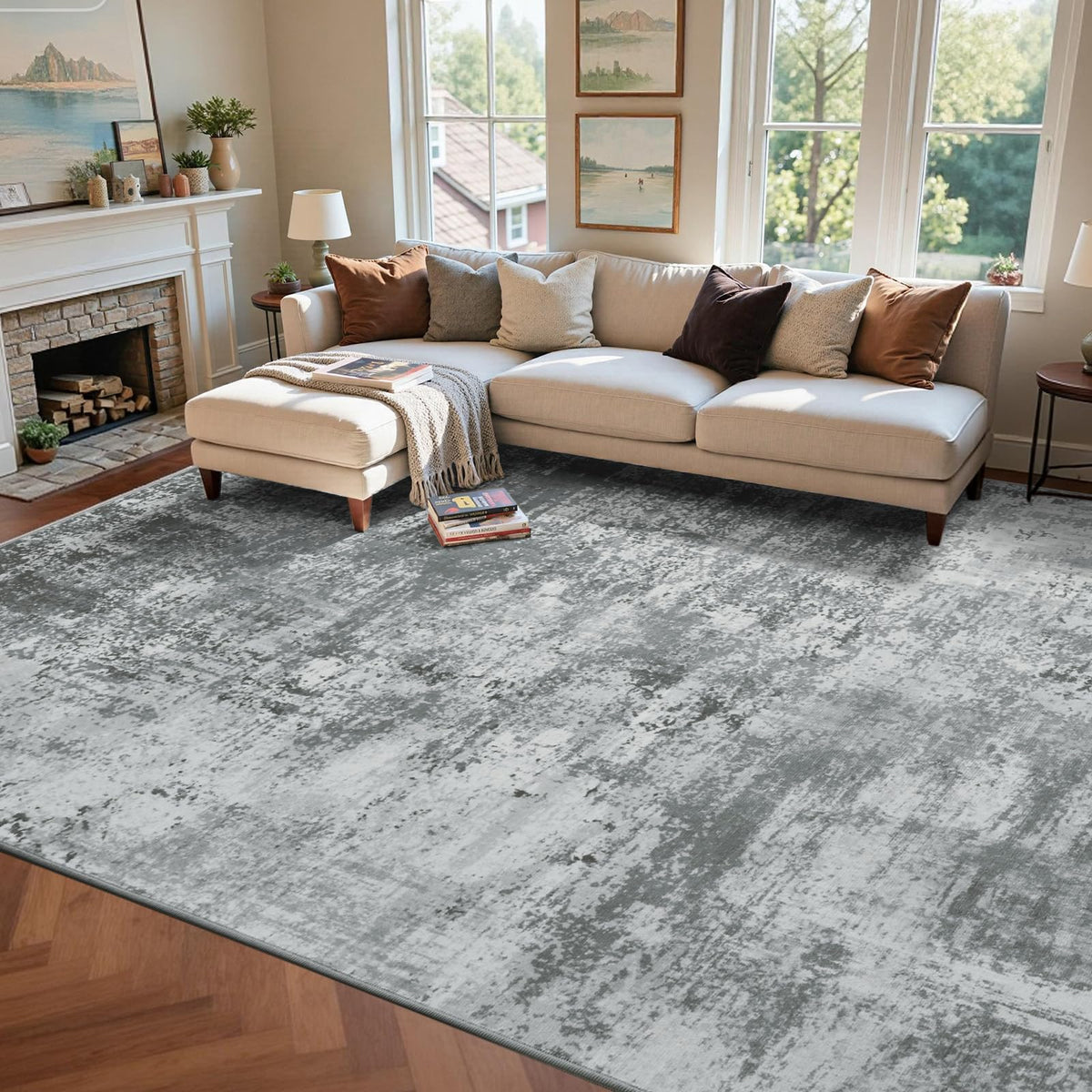 6x9 Ft Abstract Washable Area Rugs for Living Room Blue