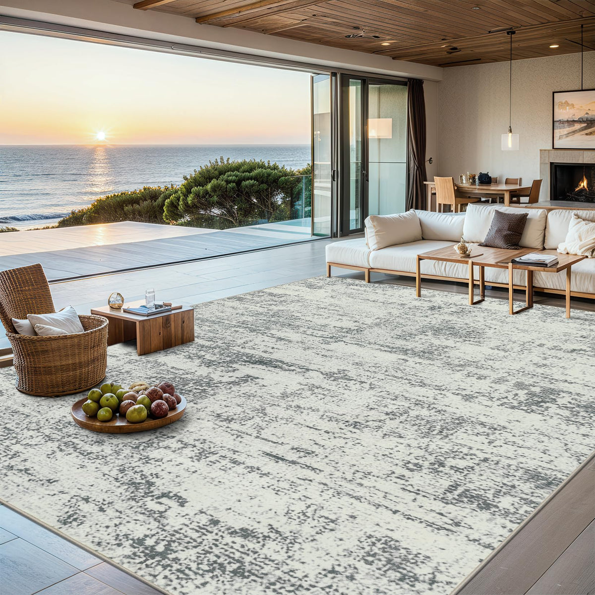 PLHXFR 6x9 Area Rug Living Room: Abstract Washable Carpet Brown Black