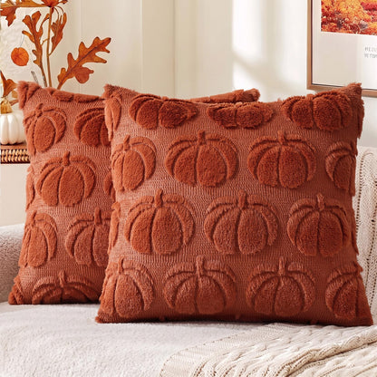 decorUhome Light Rust Pumpkin Faux Fur Throw Pillow Covers 18x18 Set of 2