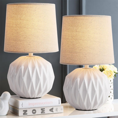 Pink Ceramic Table Lamp with Linen Shade, Small Bedside Lamp for Bedroom
