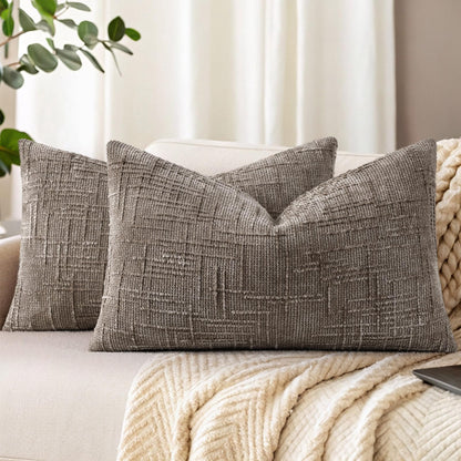 decorUhome Textured Chenille Throw Pillow Covers 18x18 Set of 2 Cream White