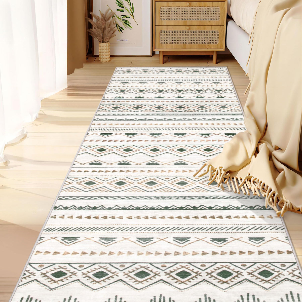 Area Rug for Living Room 6x9: Large Washable Boho Moroccan Rugs Geometric Neutral Rug, Non-Slip Foldable Morden Farmhouse Indoor Floor Carpet for Bedroom Dining Table Home(Brown Green,6'x9')