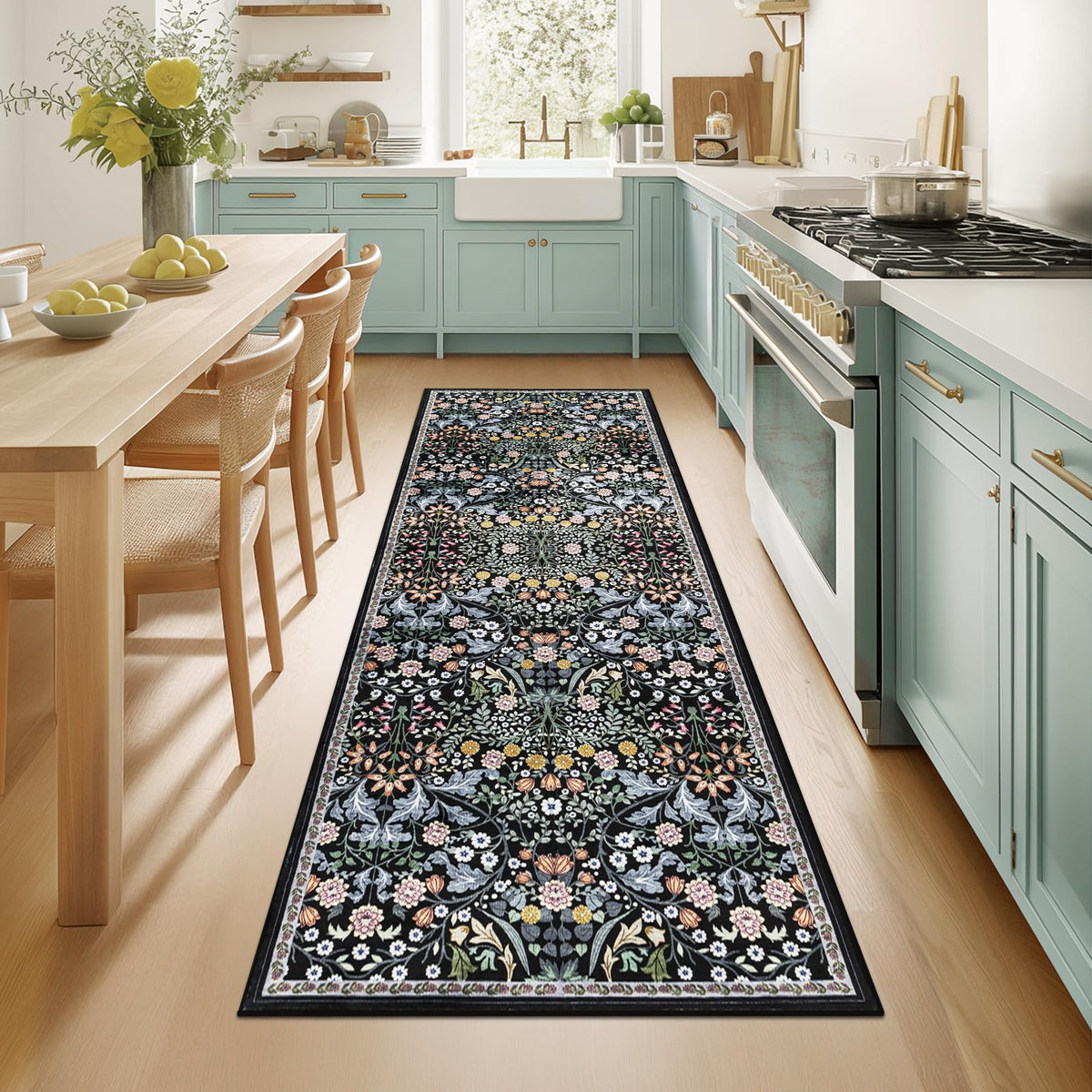 PLHXFR Area Rug Living Room: 5x7 Floral Washable Boho Carpet Dark Green
