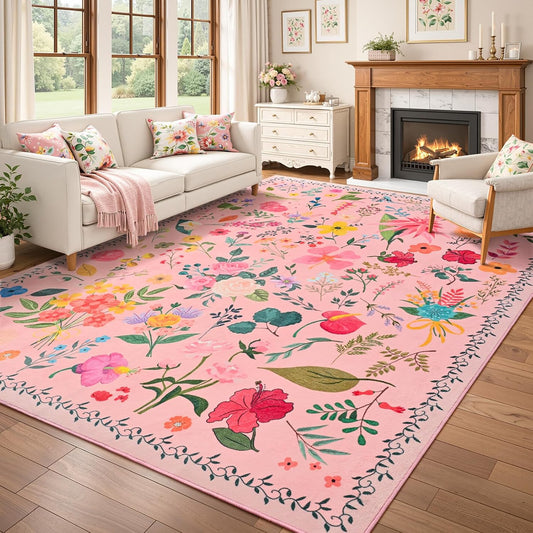 ISEAU Pink Rug for Bedroom 4x6 Area Rugs for Kids Room Dorm Rug, Non Slip