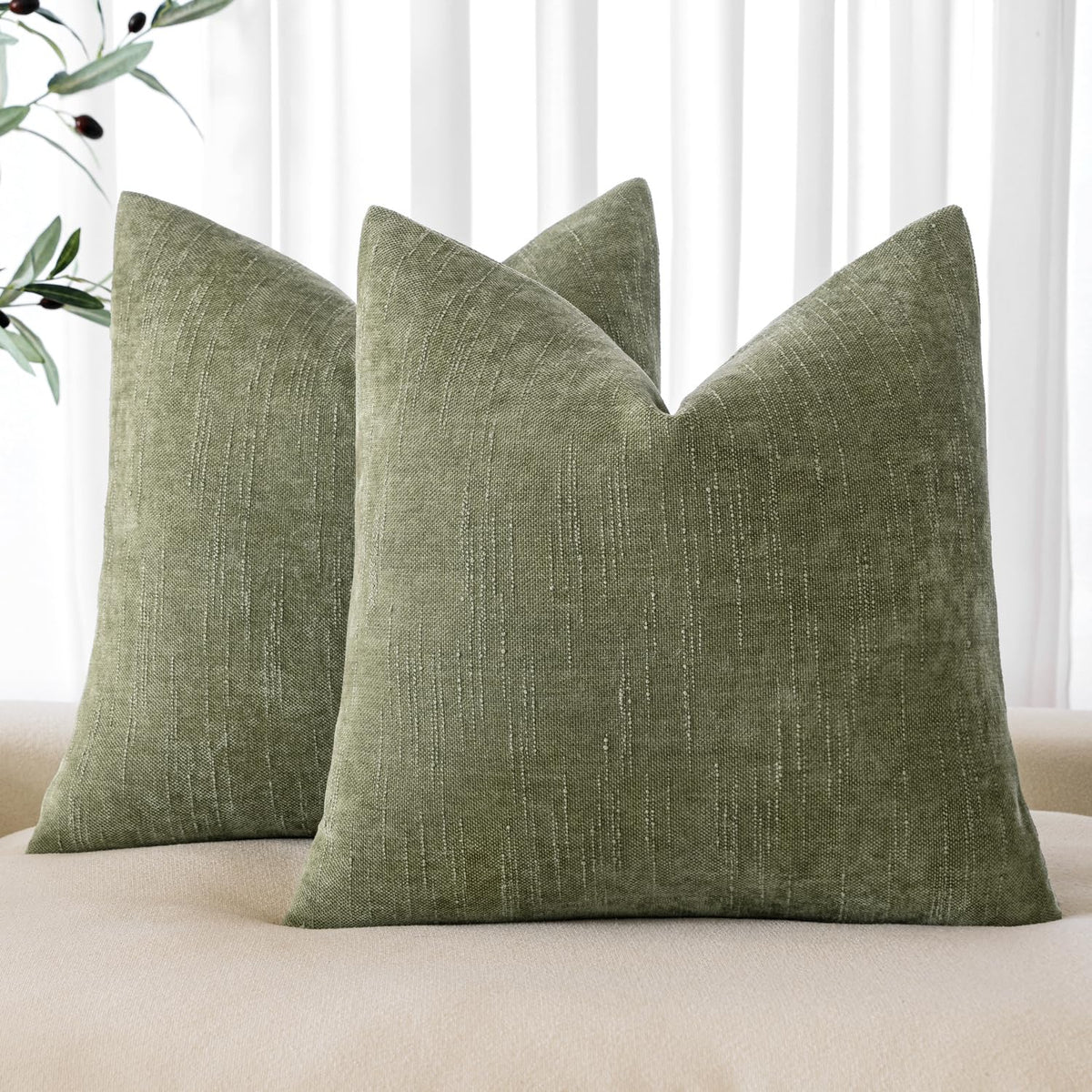 MIULEE Textured Chenille Throw Pillow Covers 20x20 Inch Taupe Grey