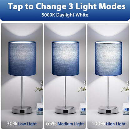 Fenmzee Touch Lamps for Bedroom Set of 2 - Dimmable, USB C+A, AC Outlet