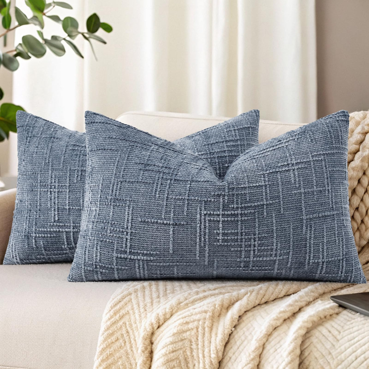 decorUhome Textured Chenille Throw Pillow Covers 18x18 Set of 2 Cream White