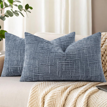 decorUhome Textured Chenille Throw Pillow Covers 18x18 Set of 2 Cream White
