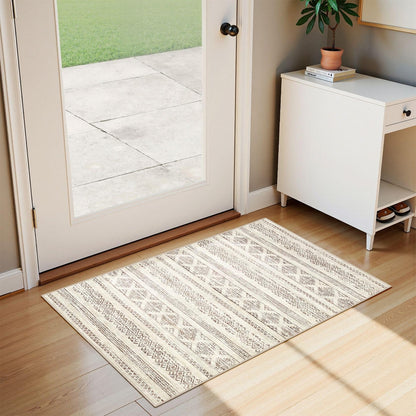 Tortania Area Rug Living Room Rugs - 5x7 Washable Large Soft Neutral Boho Moroccan Bohemian Farmhouse Rug Indoor Floor Carpet for Bedroom Under Dining Table Home Office Decor - Cream Brown