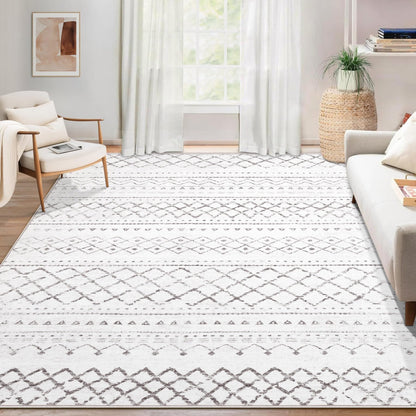 Area Rug for Living Room 6x9: Large Washable Boho Moroccan Rugs Geometric Neutral Rug, Non-Slip Foldable Morden Farmhouse Indoor Floor Carpet for Bedroom Dining Table Home(Brown Green,6'x9')