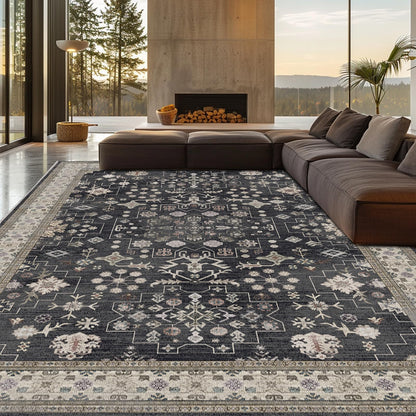 8x10 Washable Area Rugs for Living Room (Charcoal Blush Ivory)