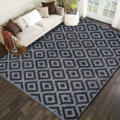 SAND MINE Waterproof Outdoor Rug 5x8 ft, Plastic Reversible Rug, Modern Area Rug, Large Floor Mat for Outdoors, RV, Patio, Backyard, Deck, Picnic, Beach, Camping, Black & Beige