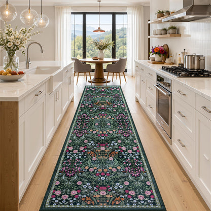 PLHXFR Area Rug Living Room: 5x7 Floral Washable Boho Carpet Dark Green
