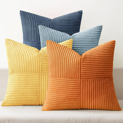 MIULEE Fall Teal Orange Decorative Throw Pillow Covers 18x18 Inch Set of 4 Boho Corduroy Striped Cushion Cases Modern Farmhouse Patchwork Pillow Cases for Couch Sofa Bedroom Home Decor