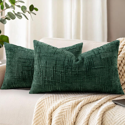 decorUhome Textured Chenille Throw Pillow Covers 18x18 Set of 2 Cream White
