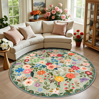 PLHXFR Area Rug Living Room: 5x7 Floral Washable Boho Carpet Dark Green