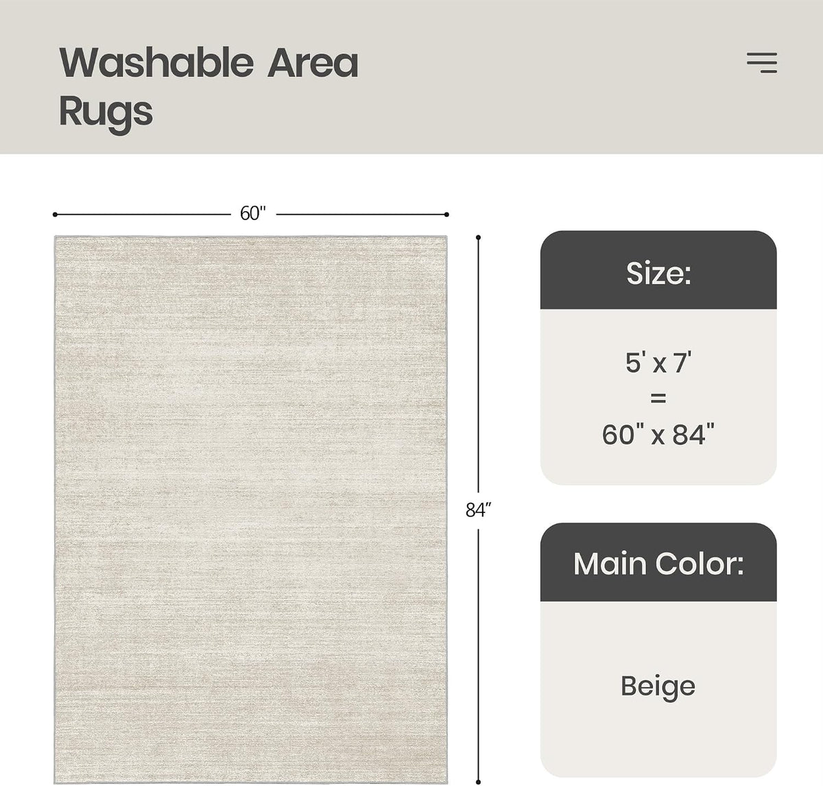 Valenrug Washable Rugs 5x7, Non Slip Large Area Rugs for Living Room, Beige
