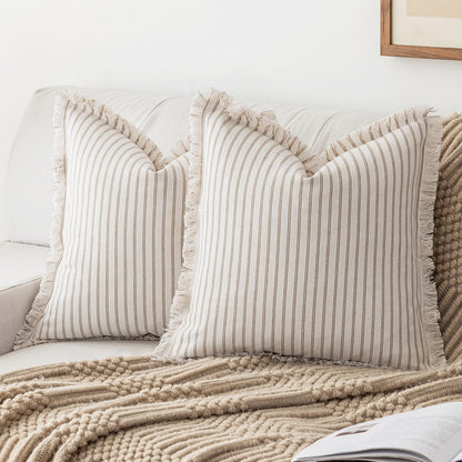 YEENAASY Throw Pillow Covers 18x18 Boho Striped Pillow Cases with Tassel