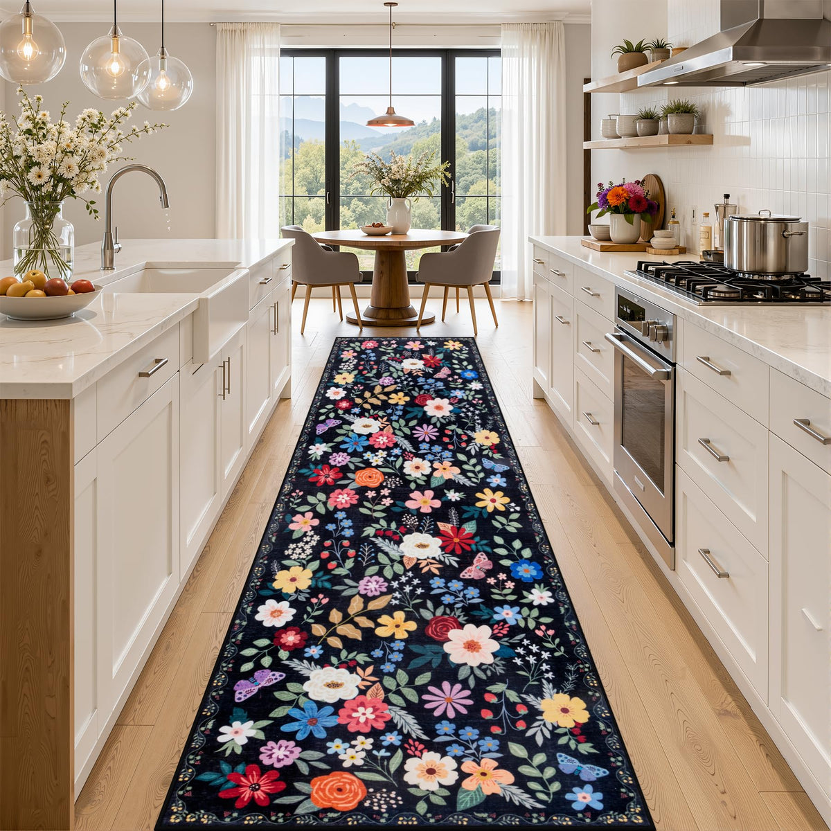 PLHXFR Area Rug Living Room: 5x7 Floral Washable Boho Carpet Dark Green