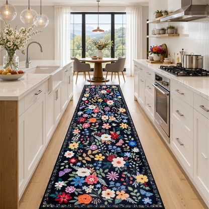 PLHXFR Area Rug Living Room: 5x7 Floral Washable Boho Carpet Dark Green