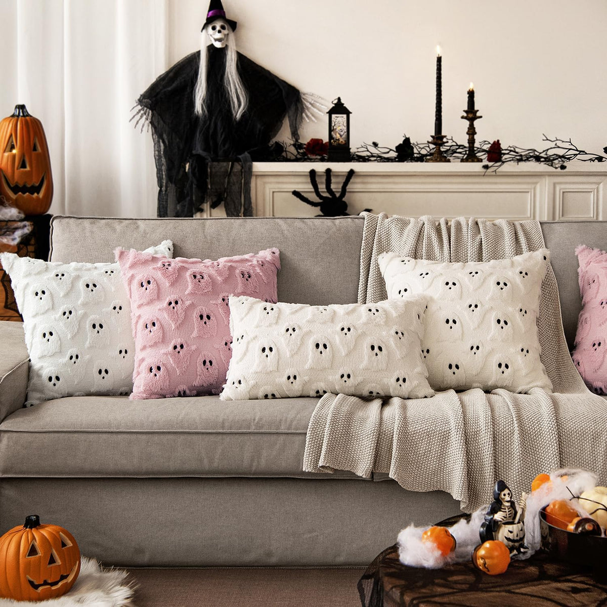 MIULEE White Halloween Pillow Covers Cute Ghost Decor Set of 2 18x18