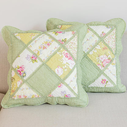 vctops Set of 2 Quilted 100% Cotton Boho Throw Pillow Covers 18" x 18" Farmhouse Country Floral Patchwork Decorative Cushion Cover, Patchwork Flower M