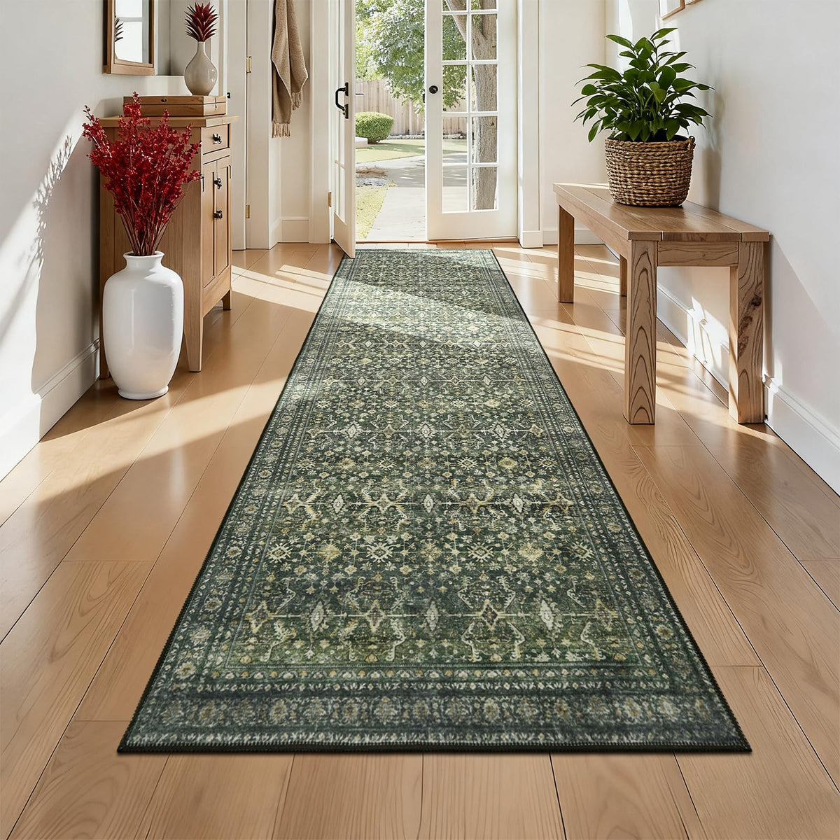 8x10 Area Rugs for Living Room Green Washable Non-Slip Large Carpet