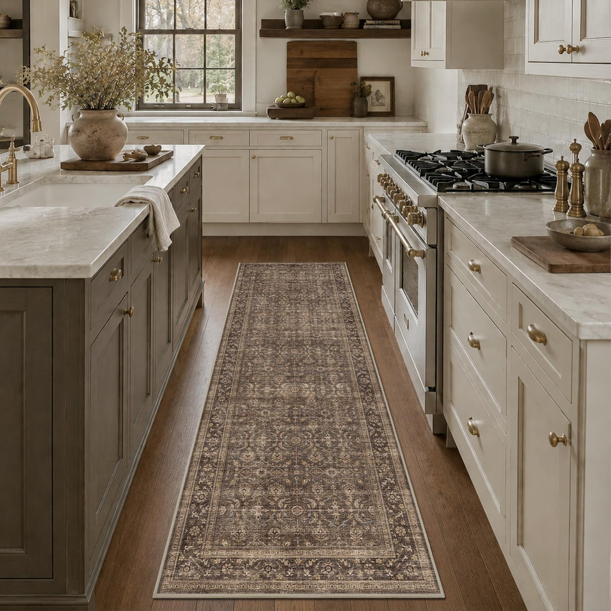 JOOJA 6x9 Brown Vintage Boho Washable Area Rug, Soft Low Pile Floor Carpet