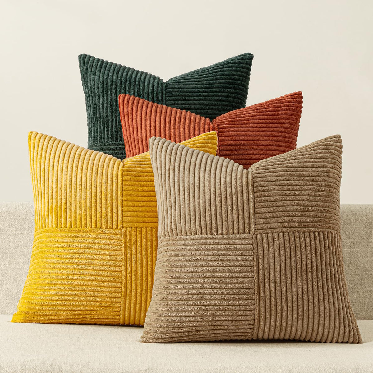 MIULEE Fall Teal Orange Decorative Throw Pillow Covers 18x18 Inch Set of 4 Boho Corduroy Striped Cushion Cases Modern Farmhouse Patchwork Pillow Cases for Couch Sofa Bedroom Home Decor