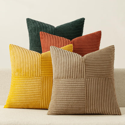 MIULEE Fall Teal Orange Decorative Throw Pillow Covers 18x18 Inch Set of 4 Boho Corduroy Striped Cushion Cases Modern Farmhouse Patchwork Pillow Cases for Couch Sofa Bedroom Home Decor
