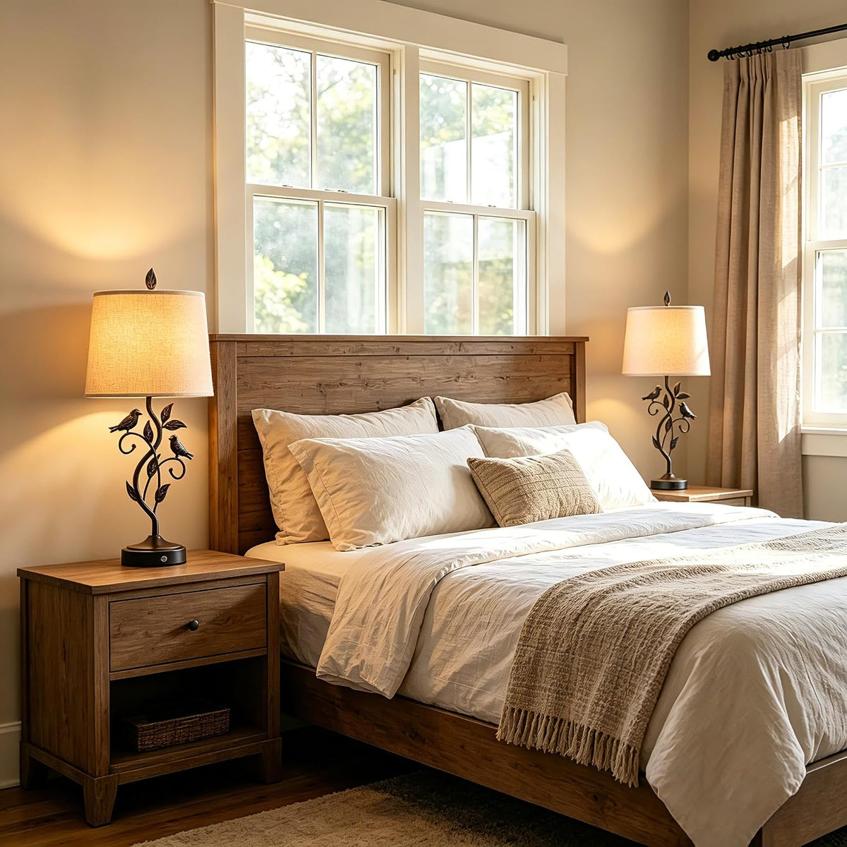 27" Touch Farmhouse Bird Table Lamps for Living Room with 2 USB C+A Ports