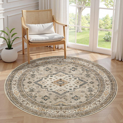 cotiled 5x7 Area Rug for Living Room, Washable, Traditional, Beige