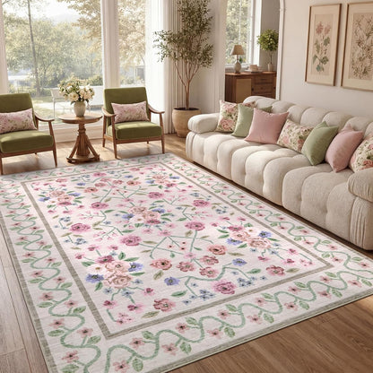 Garvee Beige Floral 5x7 Area Rug for Bedroom Living Room
