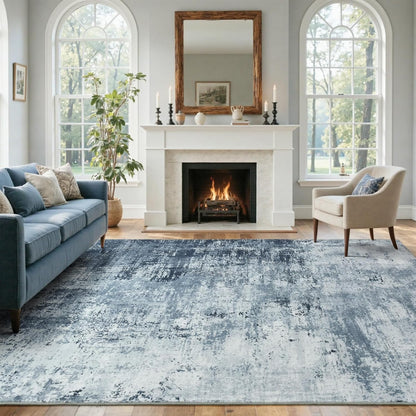 6x9 Ft Abstract Washable Area Rugs for Living Room Blue