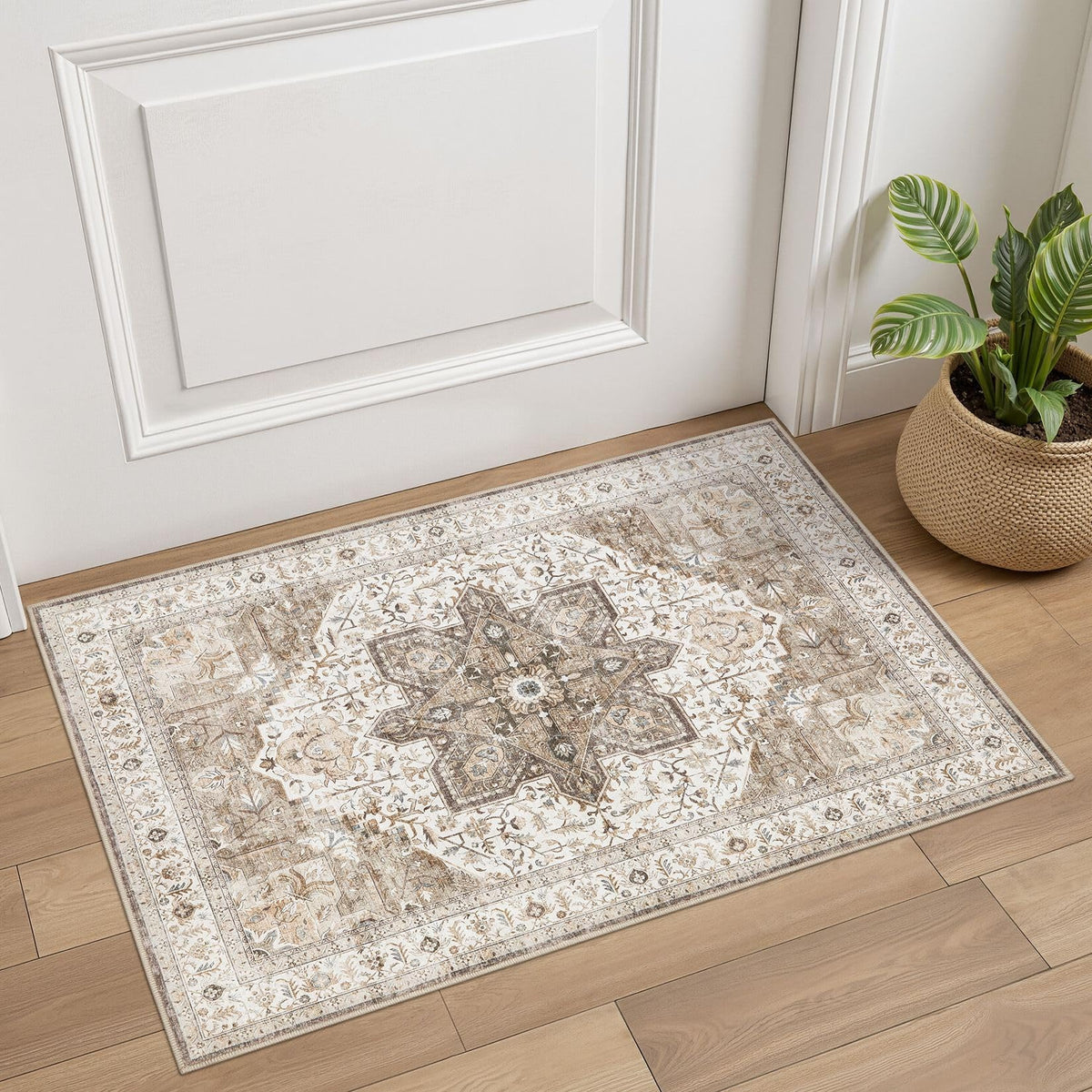 Tortania Area Rug 5x7 Living Room Rug Washable Soft Cream/Blue