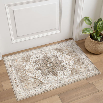 Tortania Area Rug 5x7 Living Room Rug Washable Soft Cream/Blue